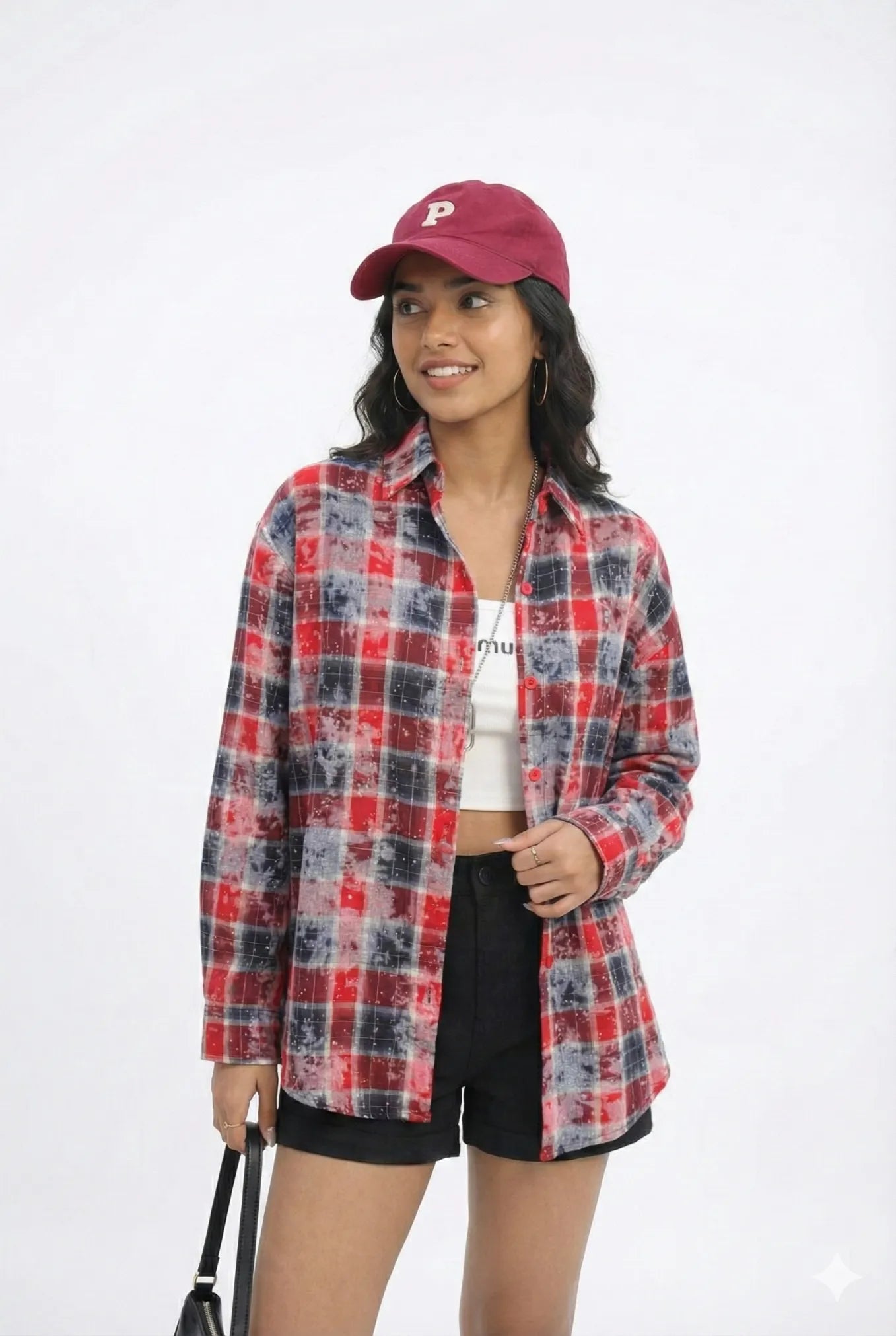 Nebula Check: Oversized Acid-Wash Flannel Shirt