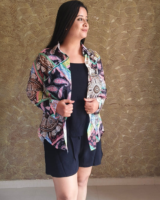 3 piece Printed Tie-Back Layered Set
