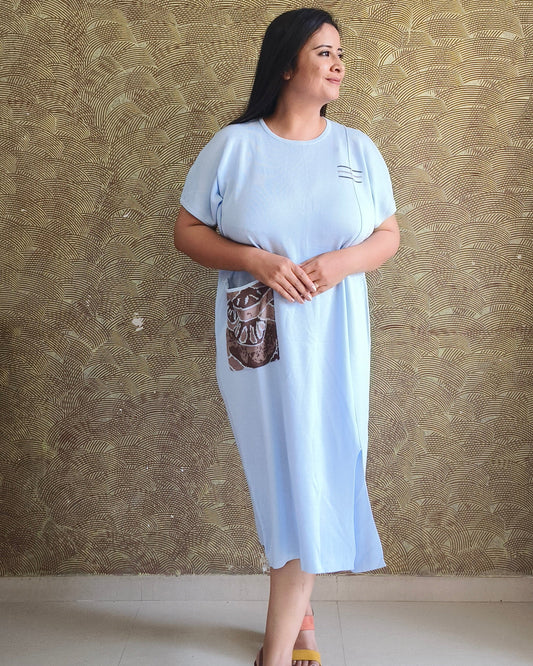 Blue Pocket Detail Midi Dress