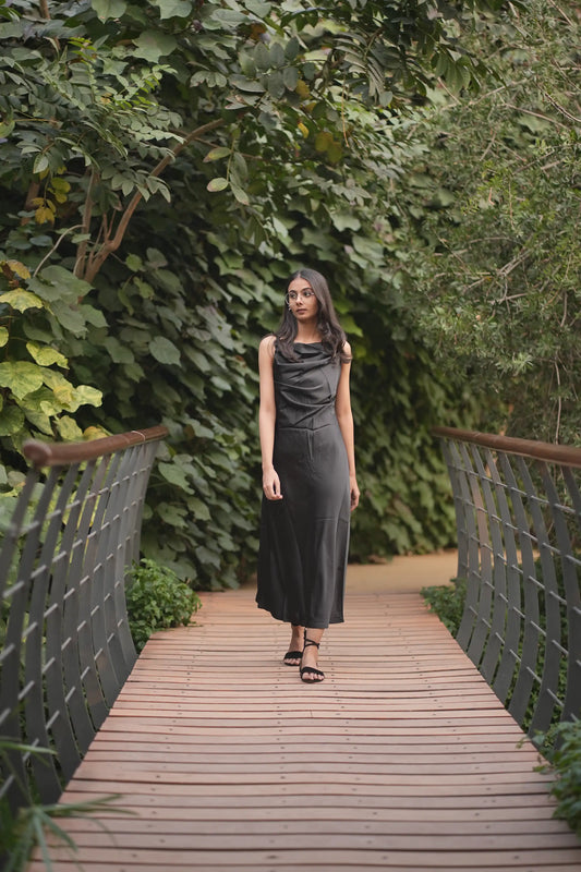 Sophisticated Slate Drape Dress