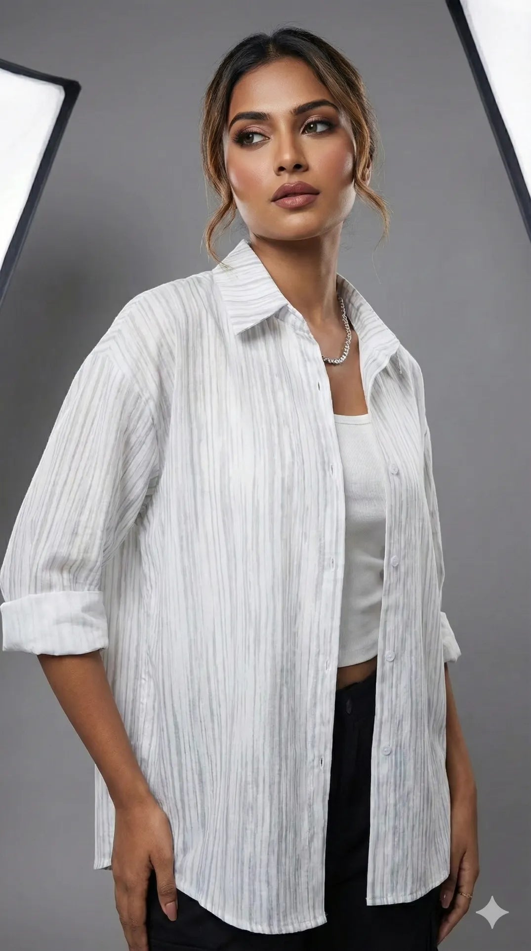 White Pinstripe Layering Shirt