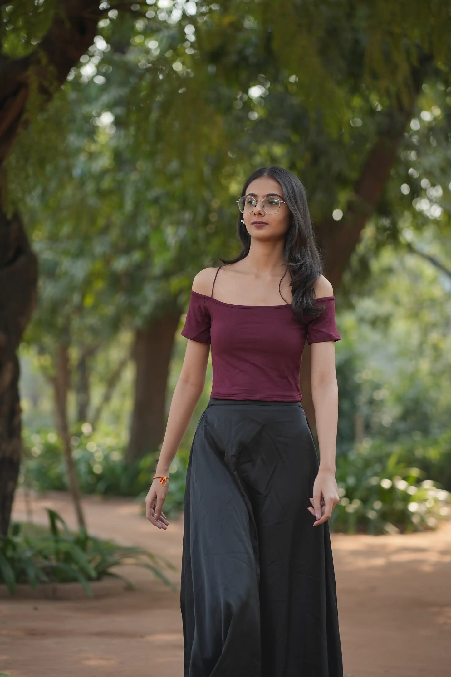 Bare shoulders & breezy skirt