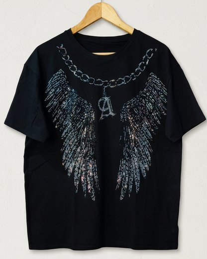 Crystal Wing & Rosary Rhinestone T-Shirt
