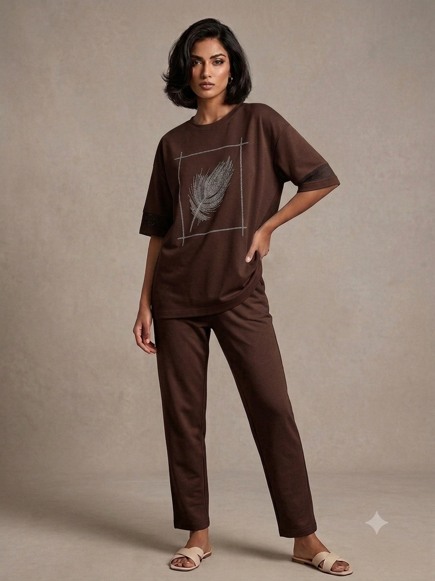 Relaxed Fit Feather Motif T-Shirt