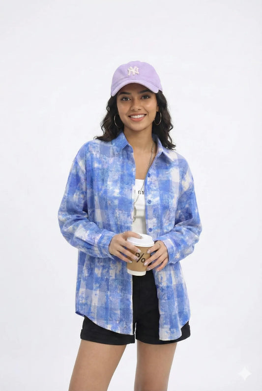 Nebula Check: Oversized Acid-Wash Flannel Shirt