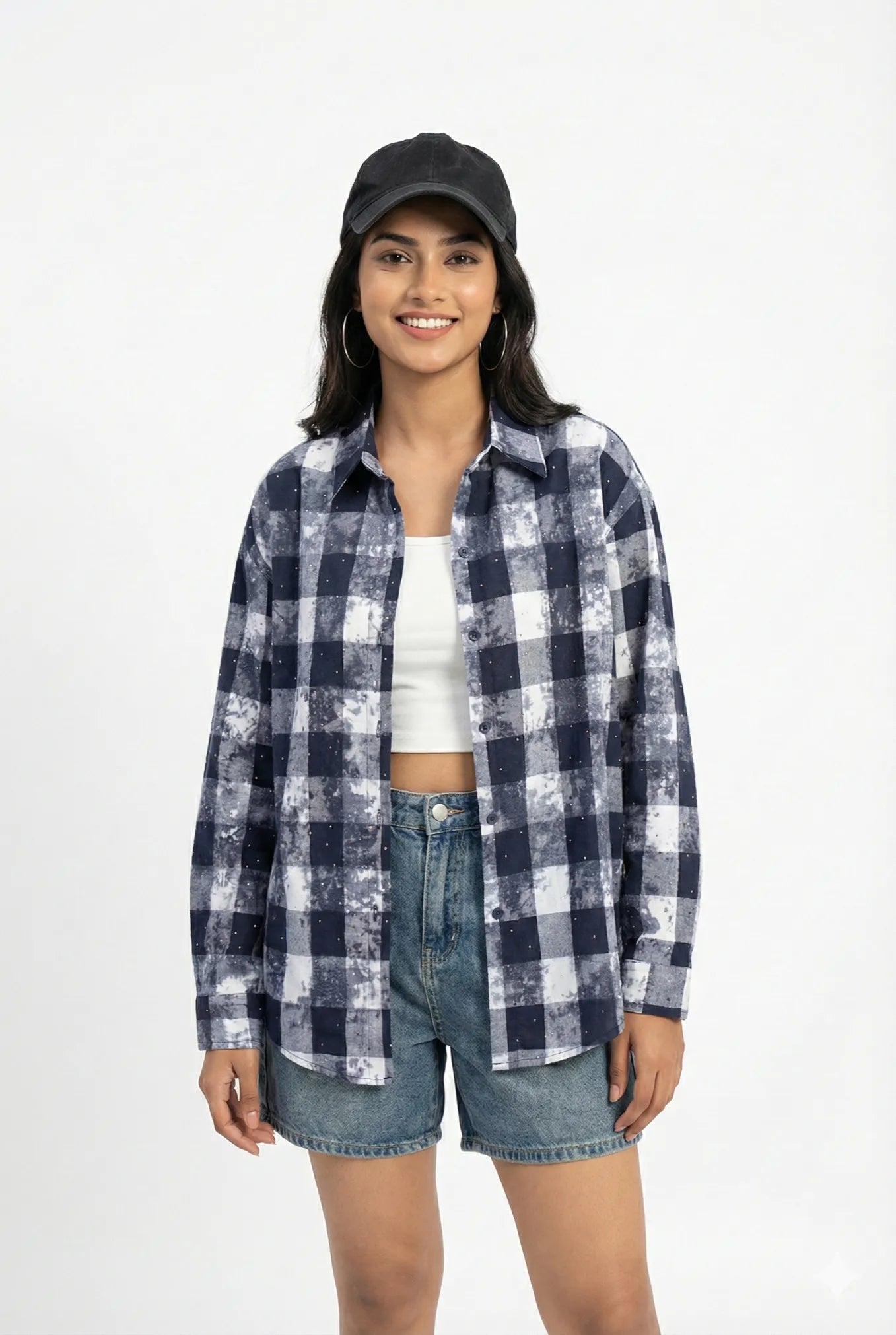 Nebula Check: Oversized Acid-Wash Flannel Shirt