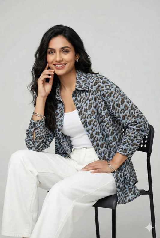 Women’s Blue-Tone Leopard Print Shirt