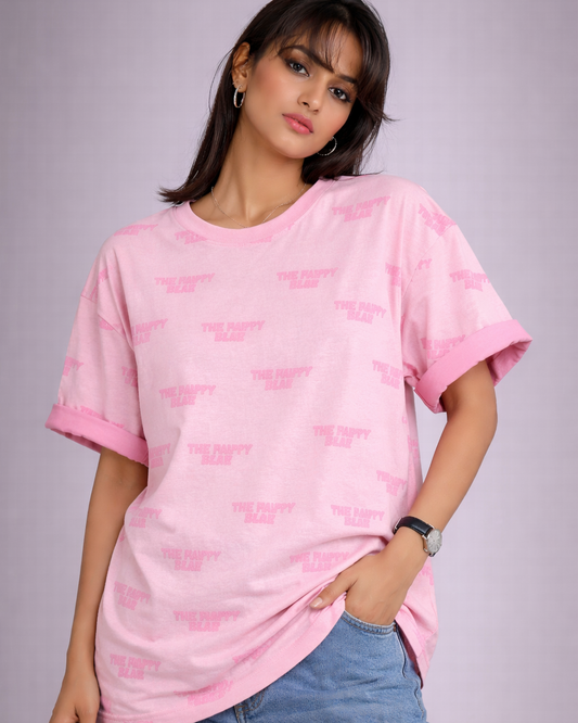 Happy Blue Print Oversized Cotton T-Shirt