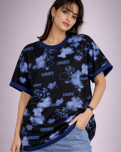 Lucky Print Oversized Cotton T-Shirt