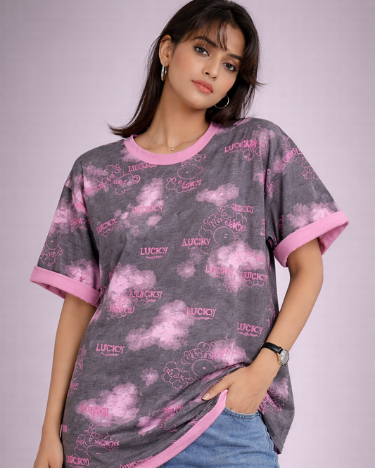 Lucky Print Oversized Cotton T-Shirt