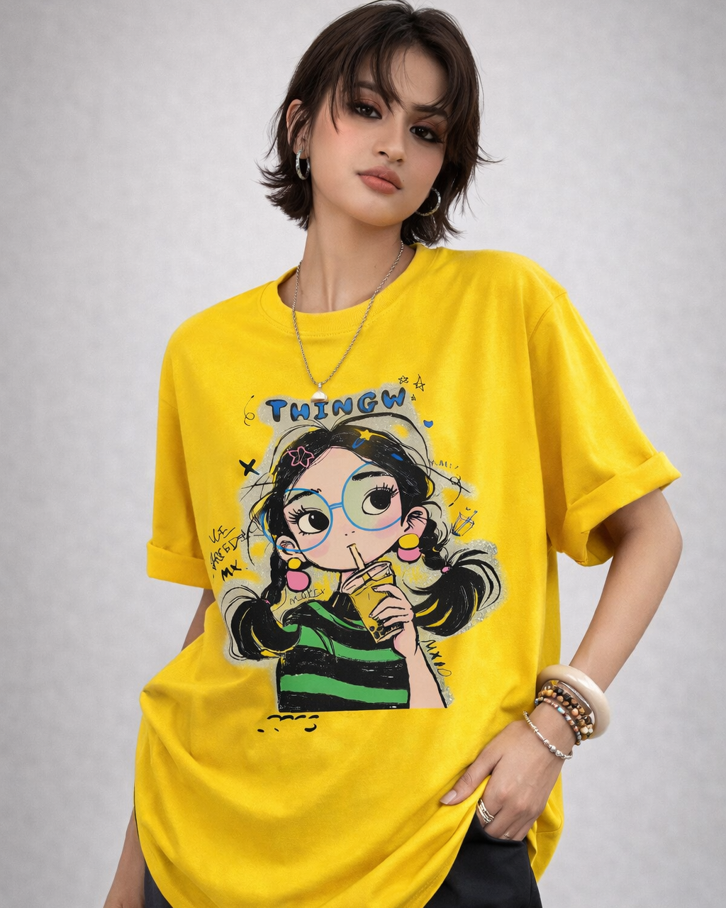 Women’s Oversized Graphic T-Shirt – Twingle Girl Printed Cotton Tee