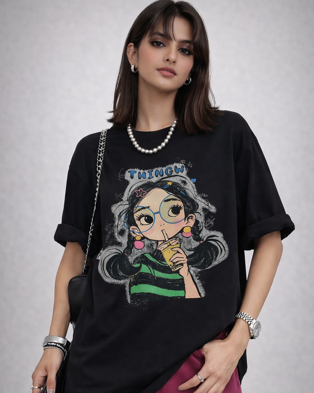 Women’s Oversized Graphic T-Shirt – Twingle Girl Printed Cotton Tee