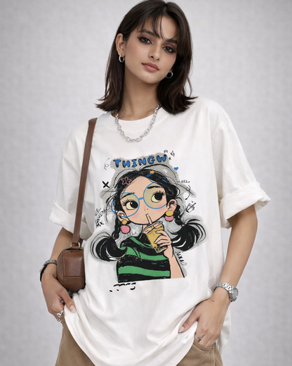 Women’s Oversized Graphic T-Shirt – Twingle Girl Printed Cotton Tee