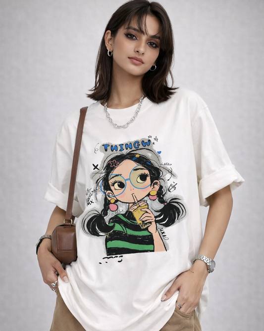 Women’s Oversized Graphic T-Shirt – Twingle Girl Printed Cotton Tee