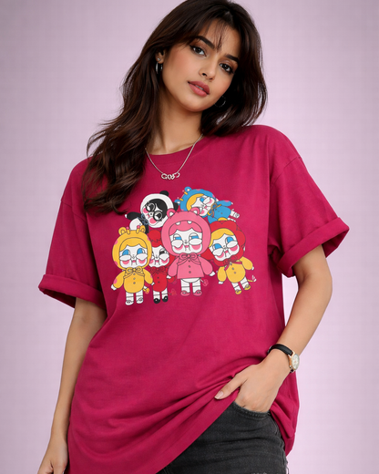 Women’s Oversized Black Graphic T-Shirt – Lucky Chance Cartoon Print Tee