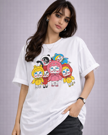 Women’s Oversized Black Graphic T-Shirt – Lucky Chance Cartoon Print Tee