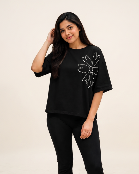Women's Oversized Beaded Floral top