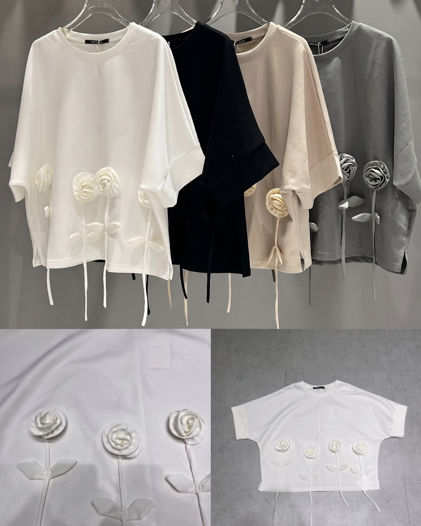 Embellished Rose Drop-Shoulder Tee