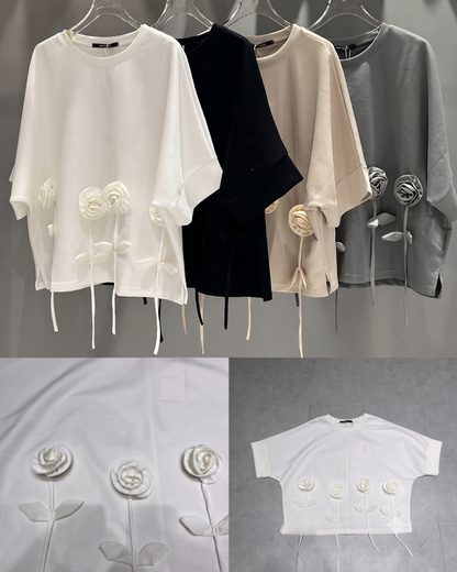 Embellished Rose Drop-Shoulder Tee