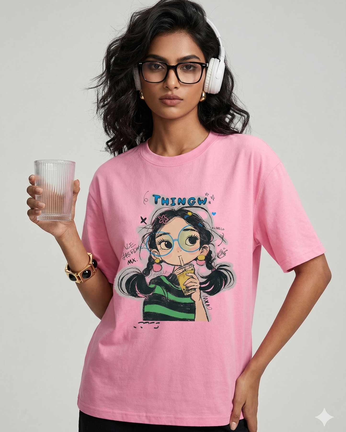 Women’s Oversized Graphic T-Shirt – Twingle Girl Printed Cotton Tee