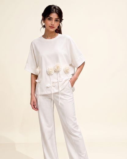 Embellished Rose Drop-Shoulder Tee