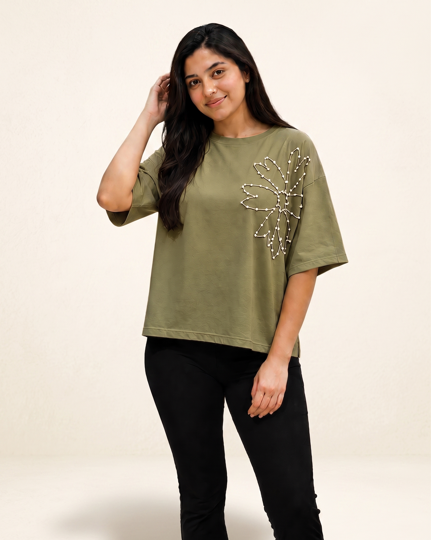 Women's Oversized Beaded Floral top