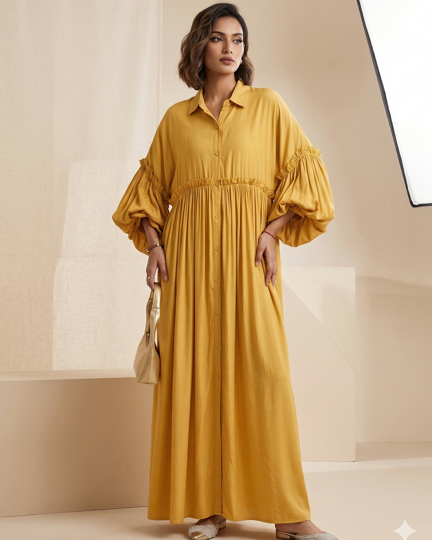 Chic Pleated Maxi Shirt Dress