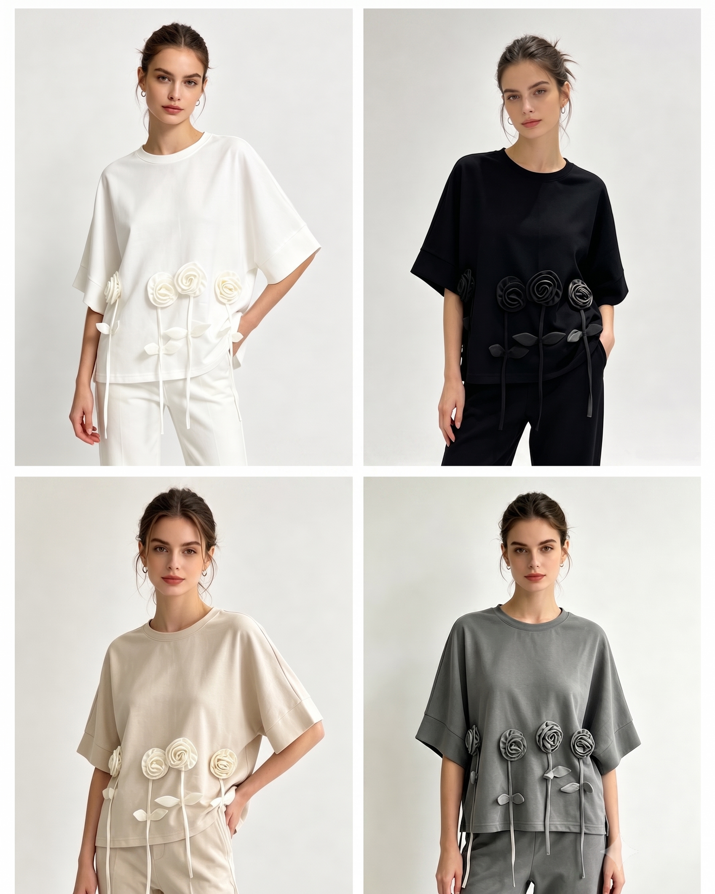 Embellished Rose Drop-Shoulder Tee