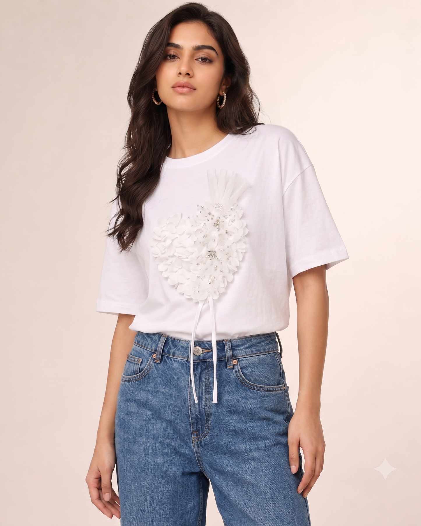 3D Floral Heart Appliqué Relaxed  Top