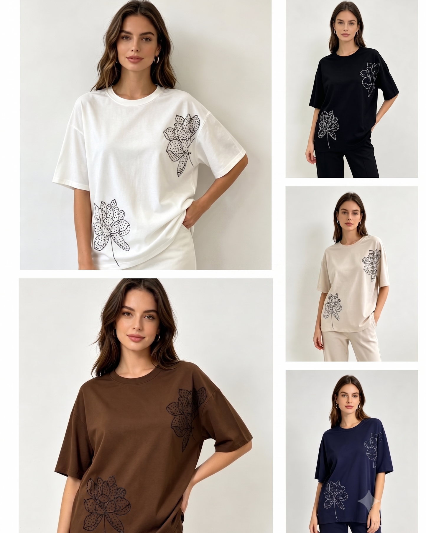 Chic Studded Botanical Drop Shoulder Top