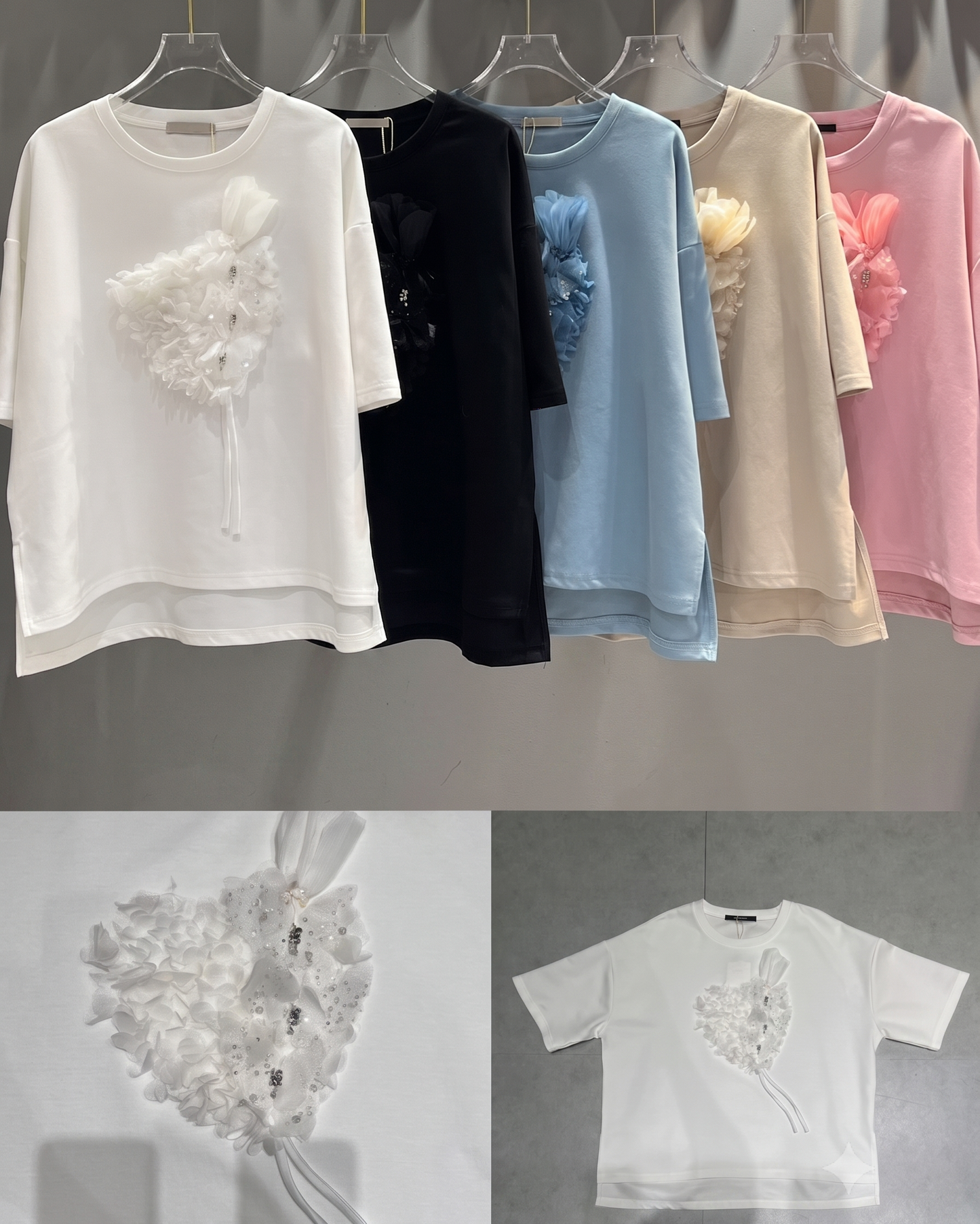 3D Floral Heart Appliqué Relaxed  Top
