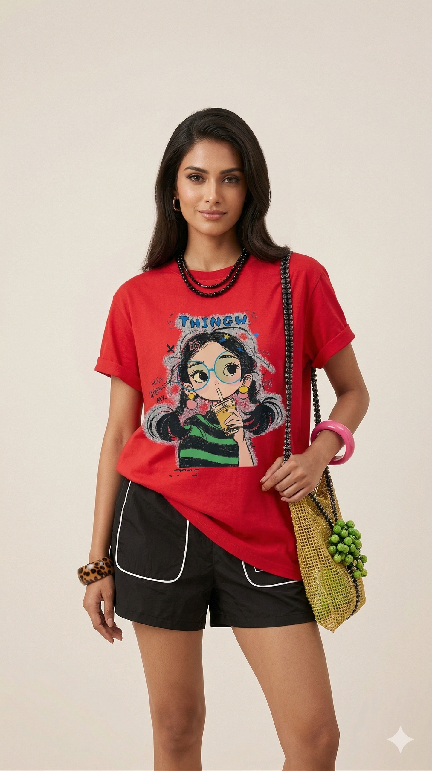 Women’s Oversized Graphic T-Shirt – Twingle Girl Printed Cotton Tee