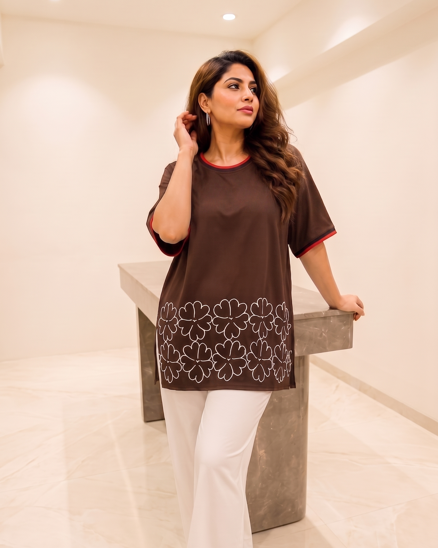 Premium Floral Hem Relaxed-Fit Top