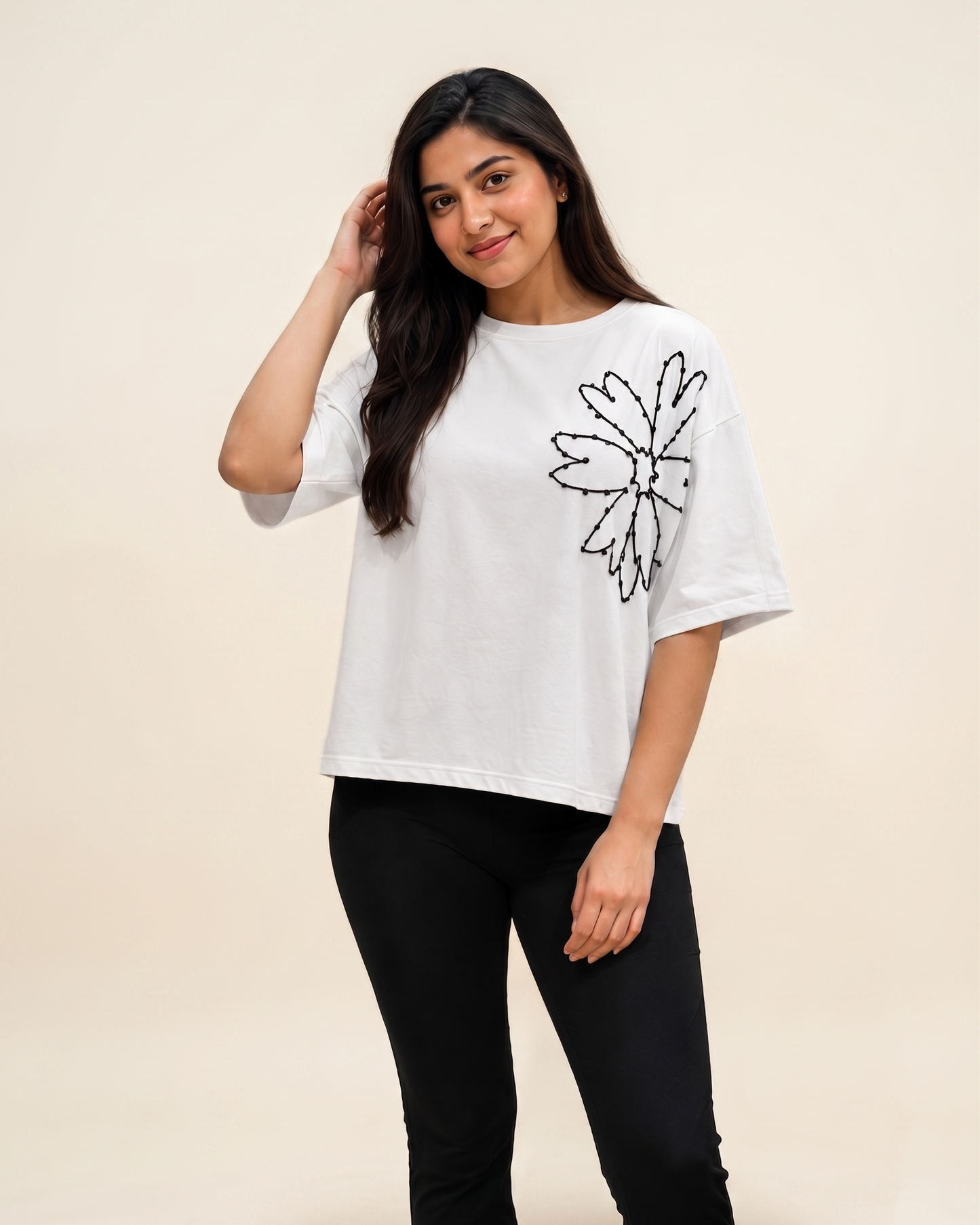 Women's Oversized Beaded Floral top