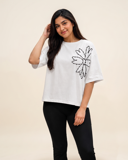 Women's Oversized Beaded Floral top