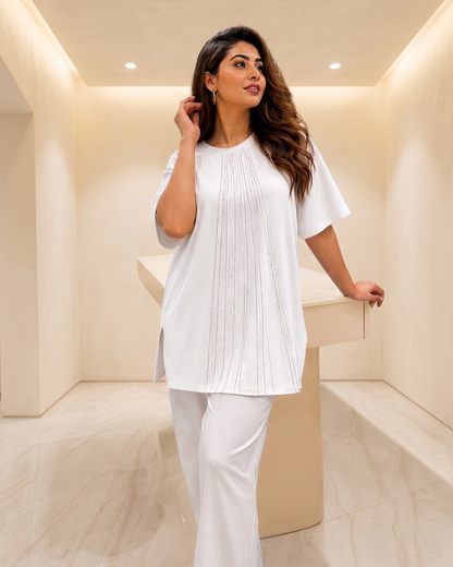 Rhinestone Pinstripe Half-Sleeve Tunic