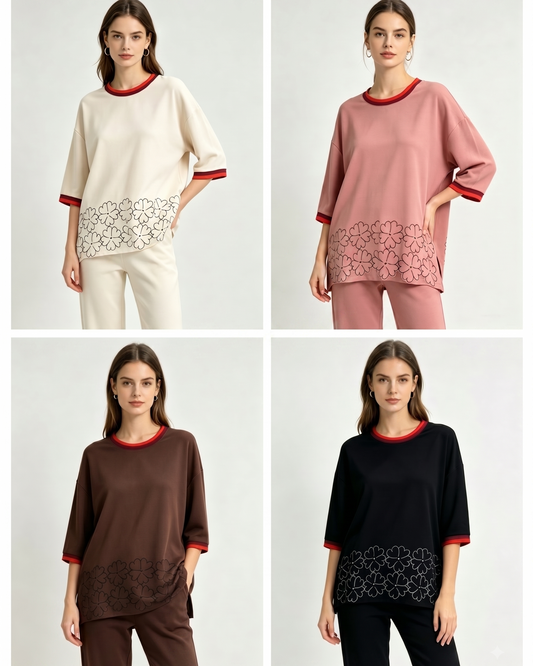 Premium Floral Hem Relaxed-Fit Top
