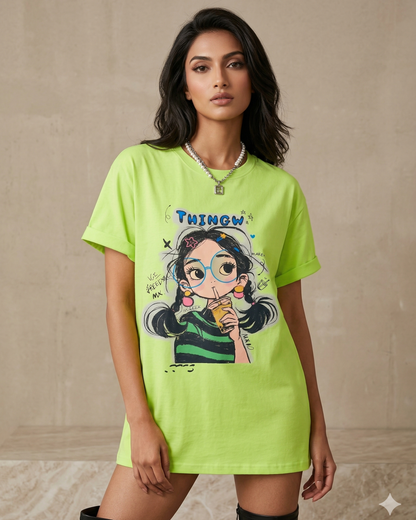 Women’s Oversized Graphic T-Shirt – Twingle Girl Printed Cotton Tee