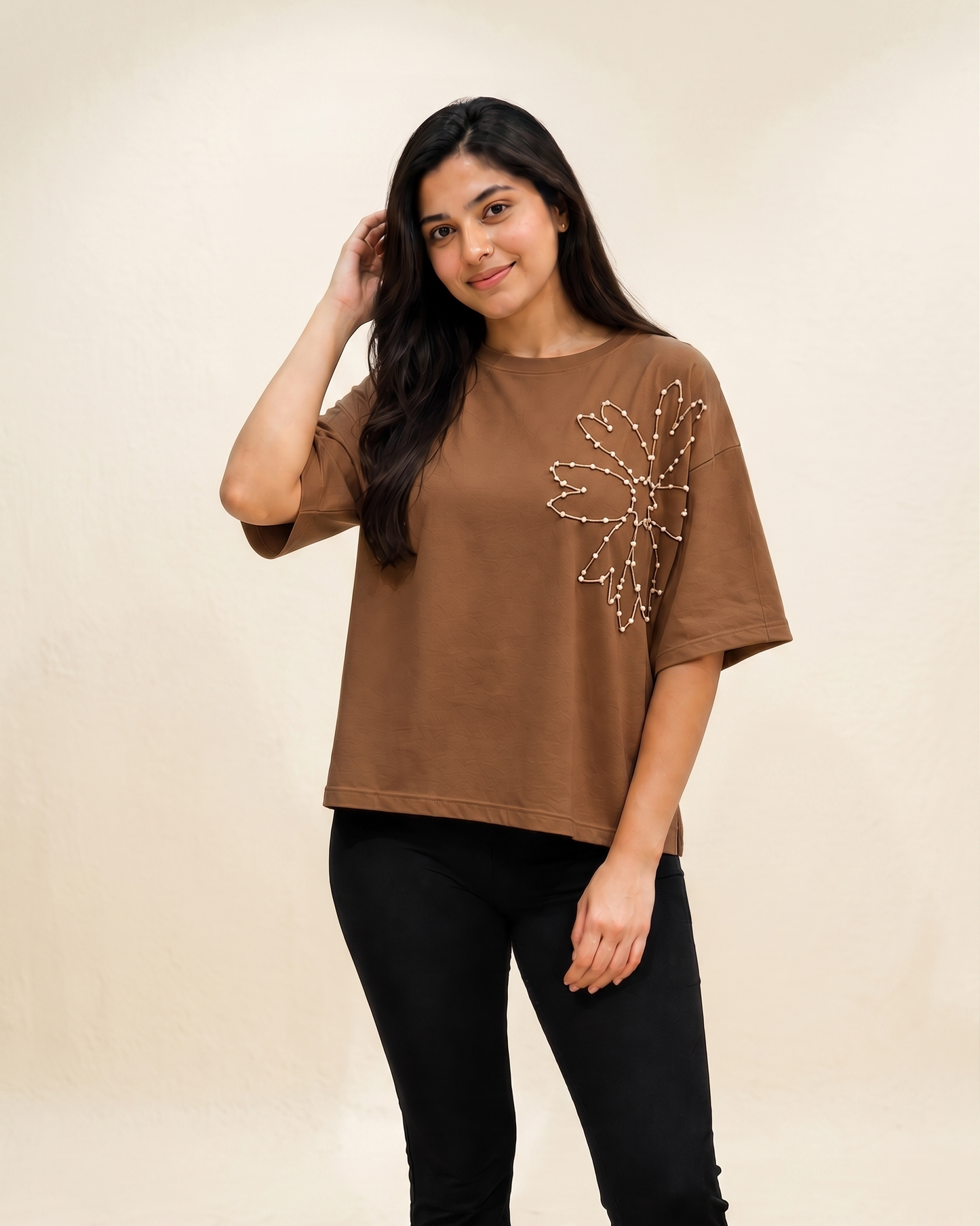 Women's Oversized Beaded Floral top