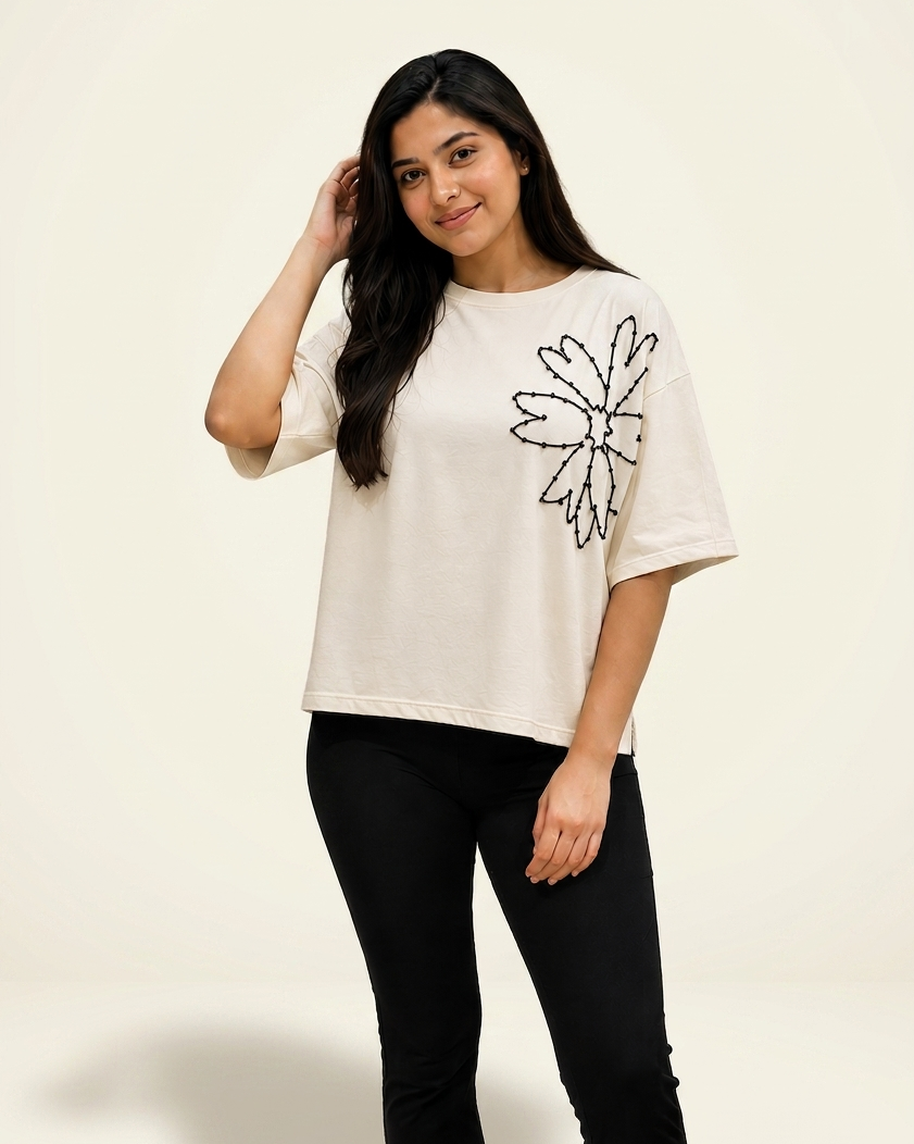 Women's Oversized Beaded Floral top