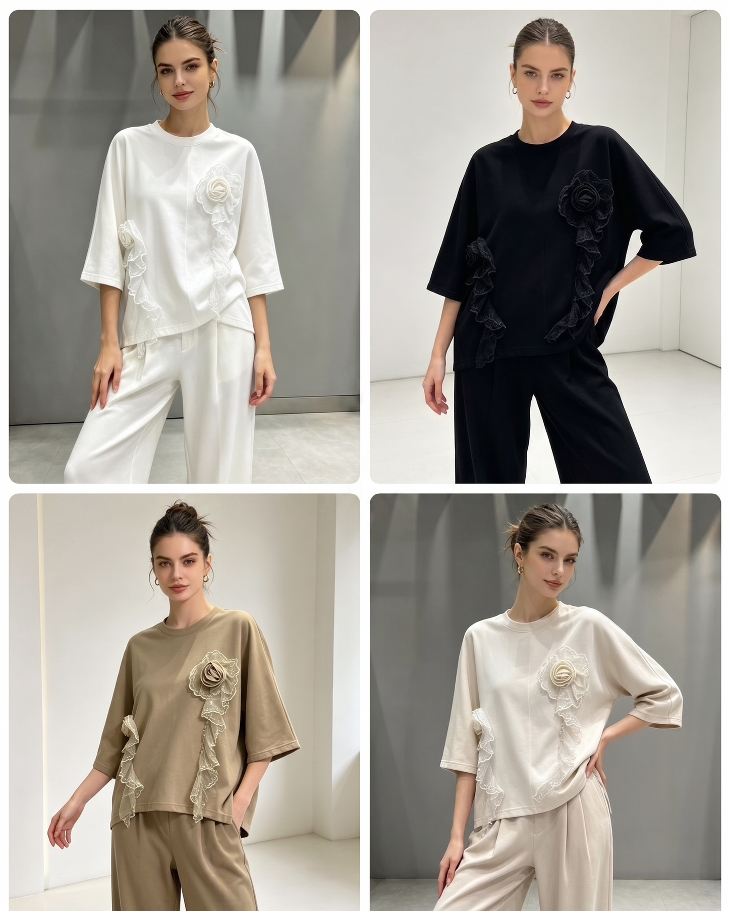 Oversized 3D Rose Appliqué Top