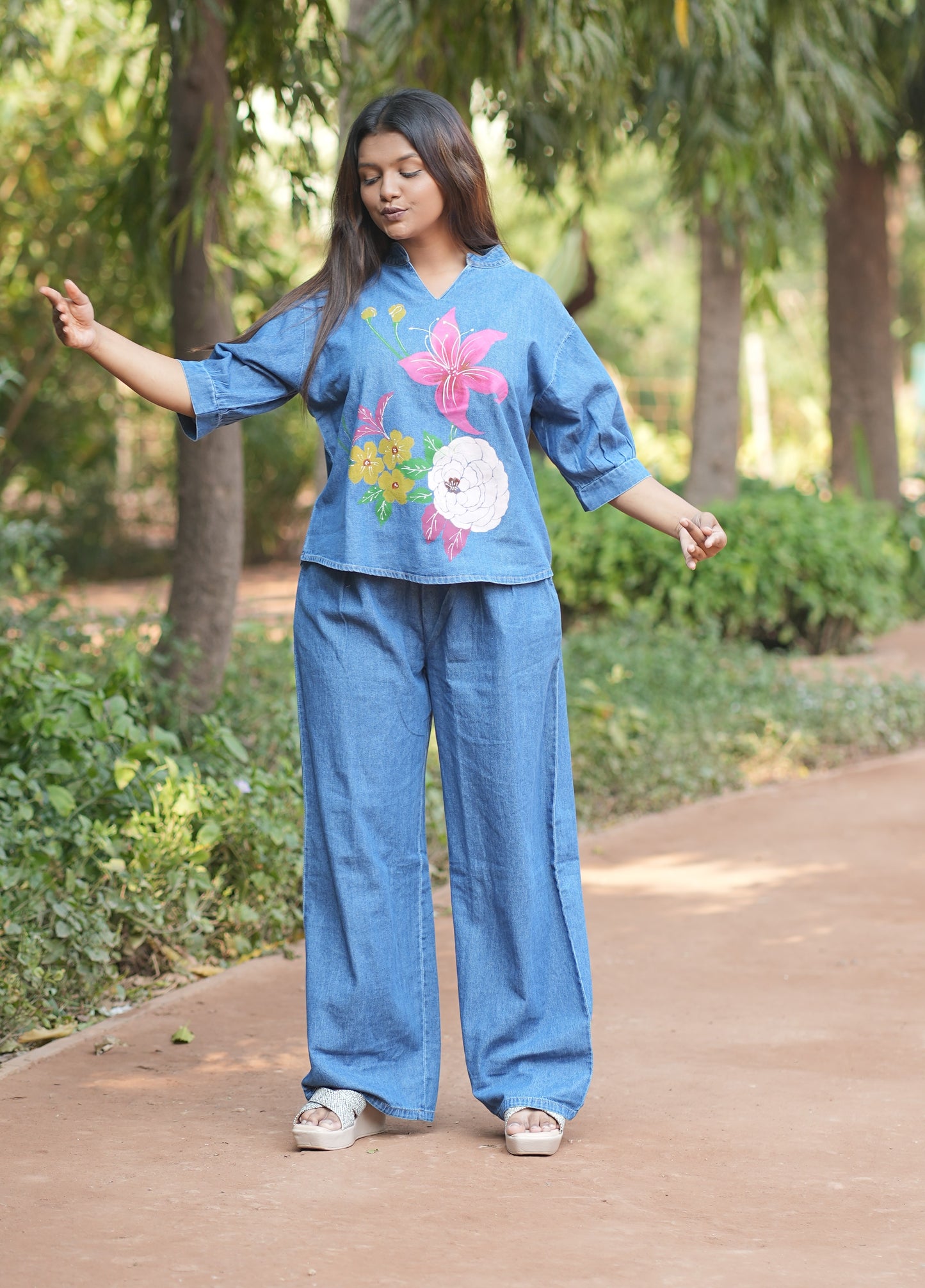 Floral Painted Denim Co-ord Set