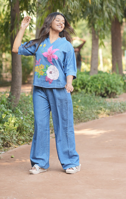 Floral Painted Denim Co-ord Set