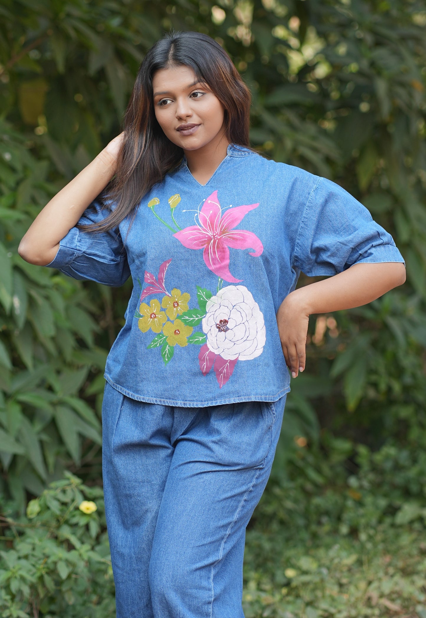 Floral Painted Denim Co-ord Set