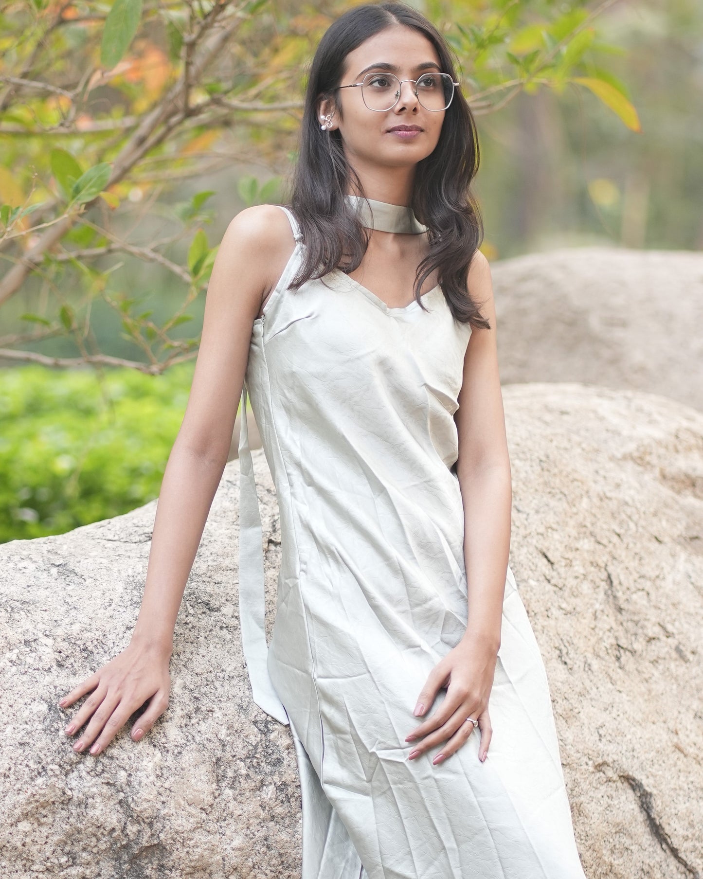 Sleek Sage Satin Column Dress