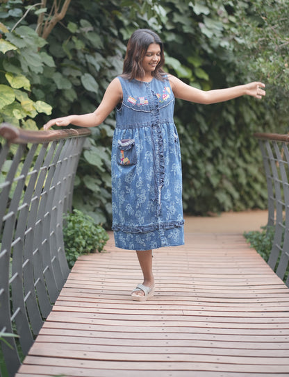 Whimsical Embroidered Denim Dress