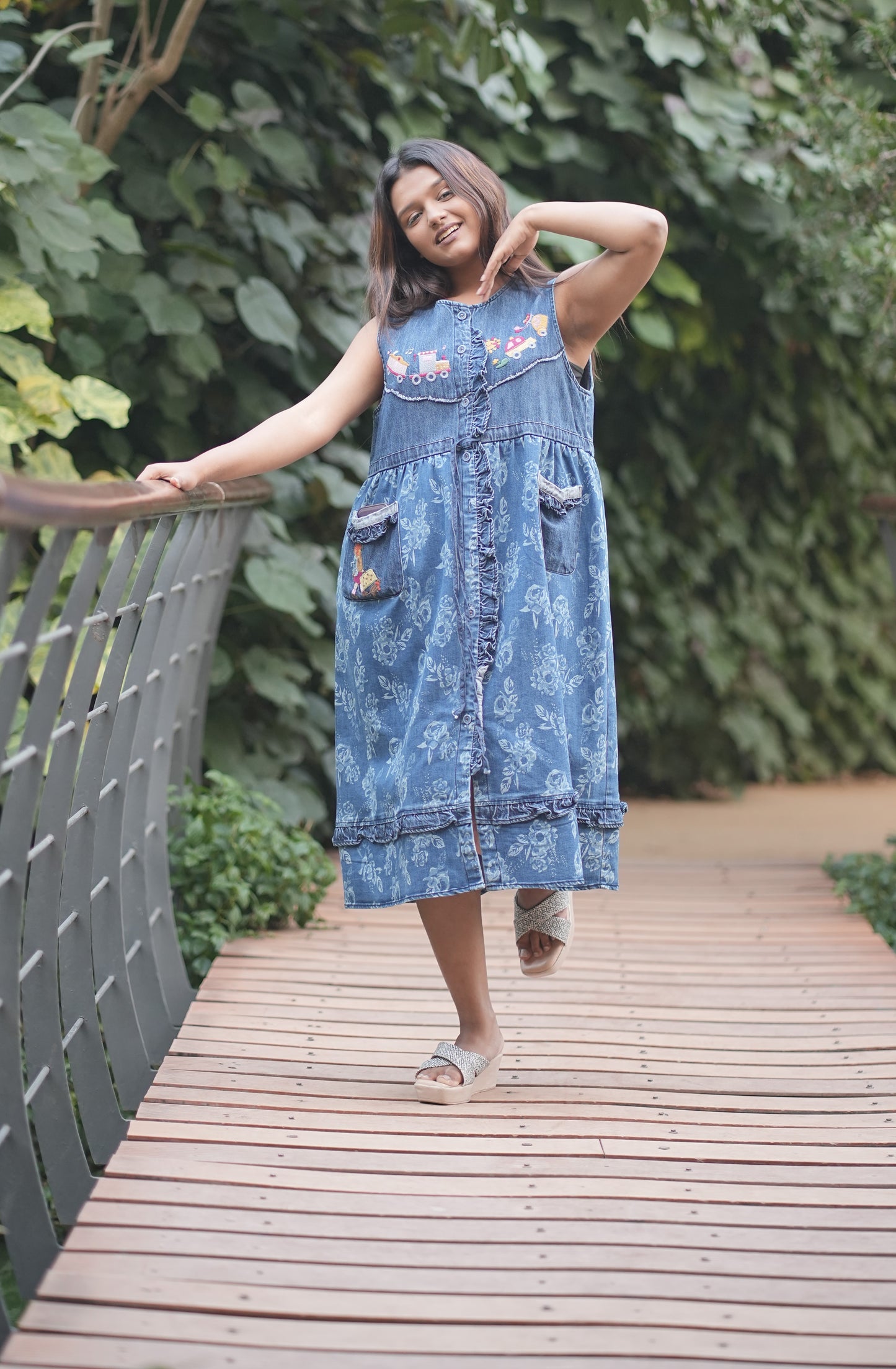 Whimsical Embroidered Denim Dress