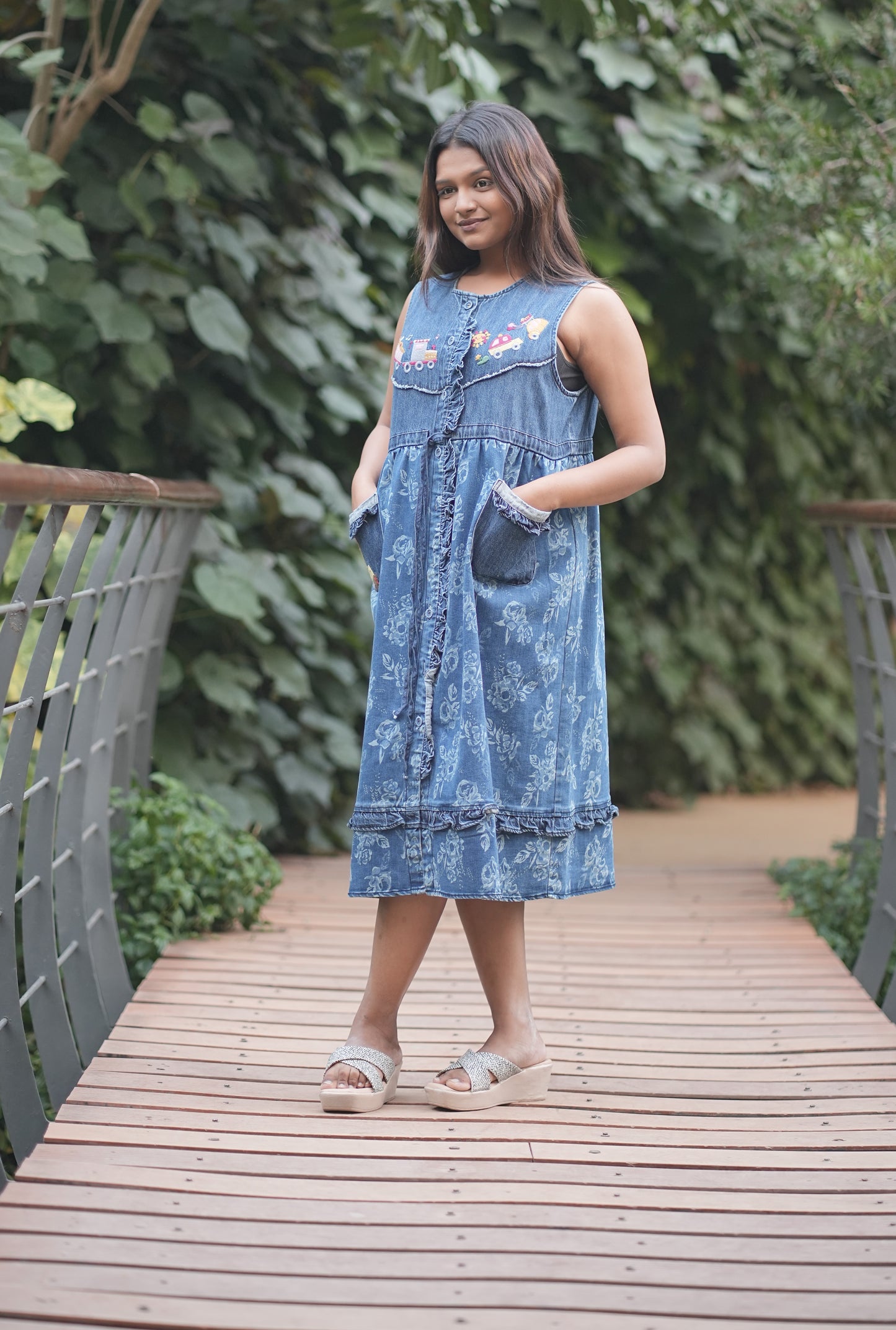 Whimsical Embroidered Denim Dress