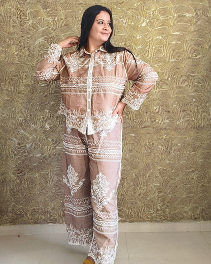 Elegant Mocha Lace Coord Set – Chic Comfort Wear