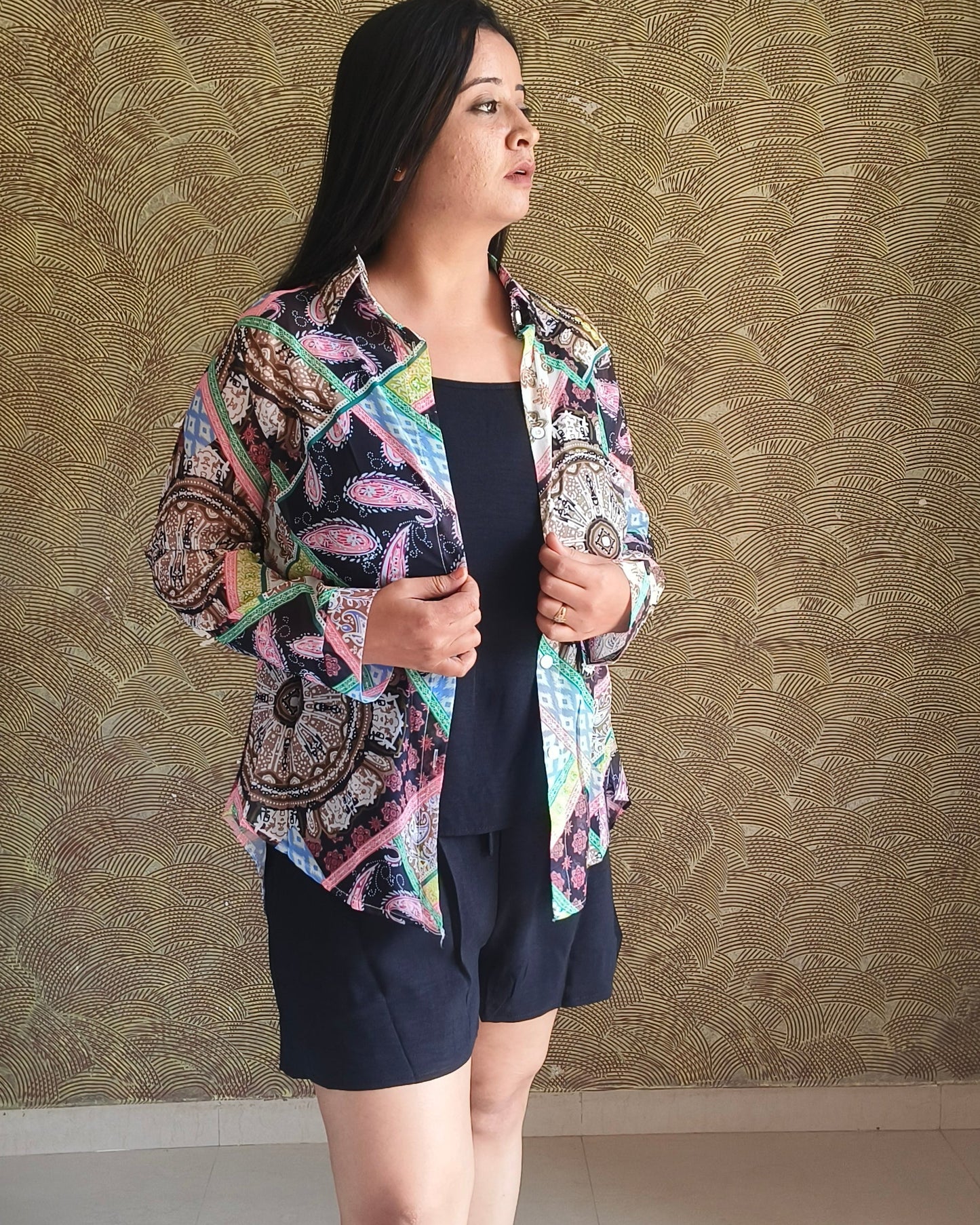 3 piece Printed Tie-Back Layered Set